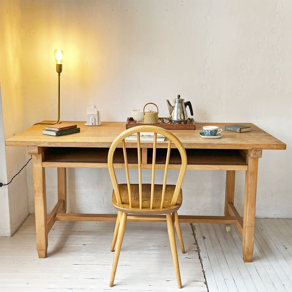 ジャパンビンテージ 図工室テーブル ワークテーブル 作業台 古家具 W152cm 店舗什器 ★
