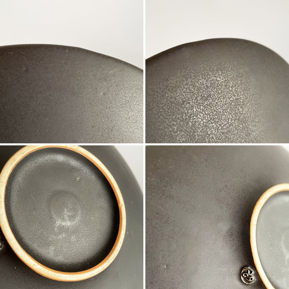 木下和美 輪花鉢 -蕾- 深皿 大鉢 Lサイズ 黒釉 磁器 22cm 現代作家 B ■