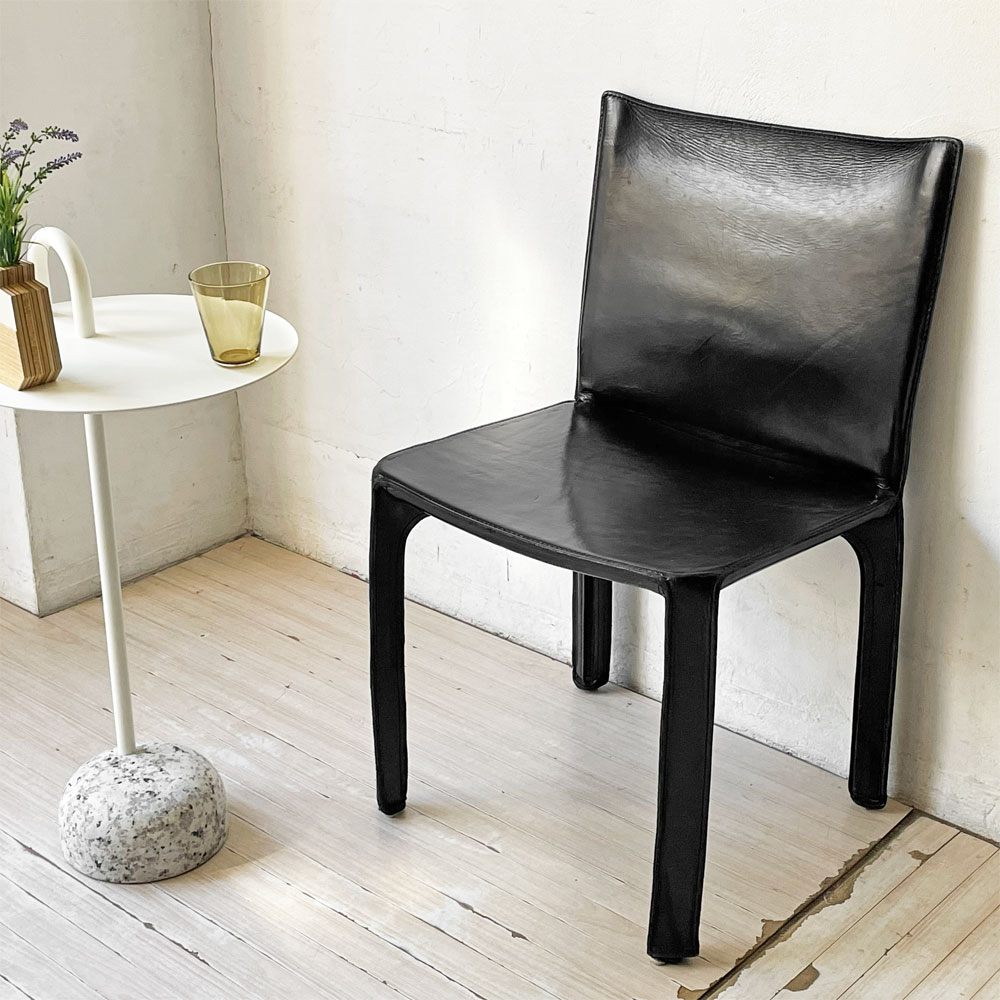 カッシーナ Cassina キャブチェア 412 CAB CHAIR アームレス 本革 ブラック マリオ・ベリーニ MoMA イタリアンモダン 定価¥308,000- ★
