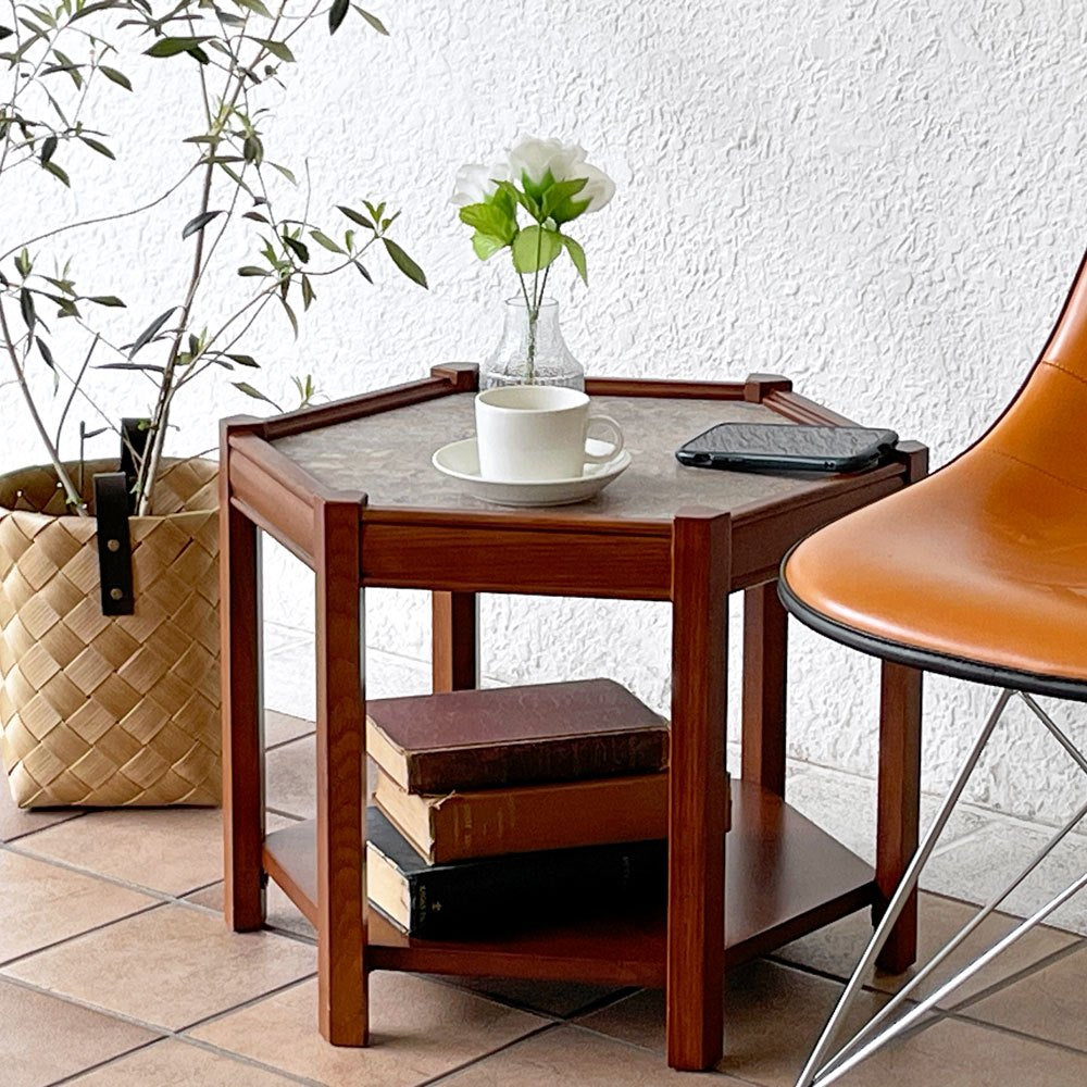 アクメファニチャー ACME Furniture ブルックス BROOKS ヘキサゴンテーブル HEXAGON TABLE リノリウムトップ サイドテーブル H40cm オーク材 グレー 定価¥33,000- ◇