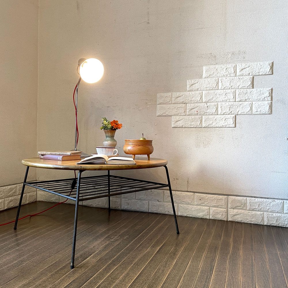 アデペシュ a.depeche イールフチャブテーブル yelph chabu table ローテーブル ちゃぶ台 ラウンド天板 樺無垢集成材 アイアン Φ75cm インダストリアル 定価¥48,600- 廃番 ◎