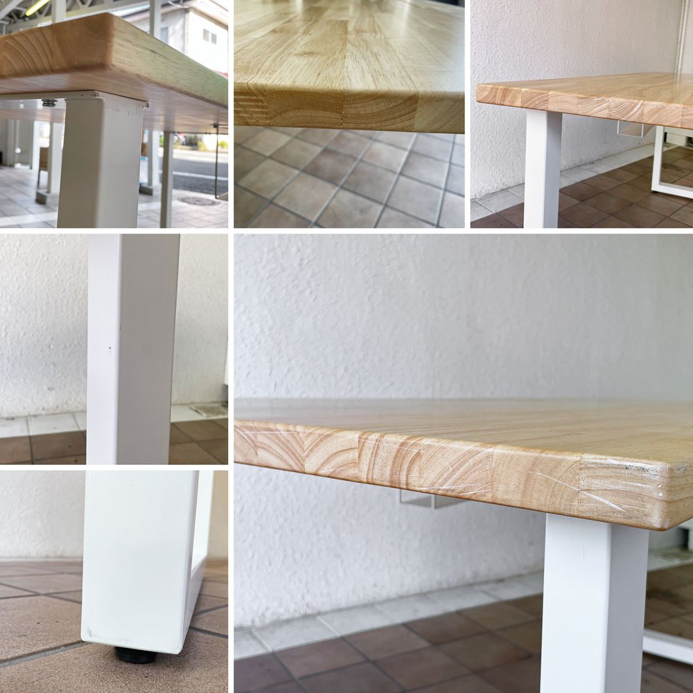 かなでもの KANADEMONO ザ・テーブル THE TABLE デスク ラバーウッド無垢材 W155 x D75 cm スチール スクエアレッグ ホワイト 配線トレー付き ◇