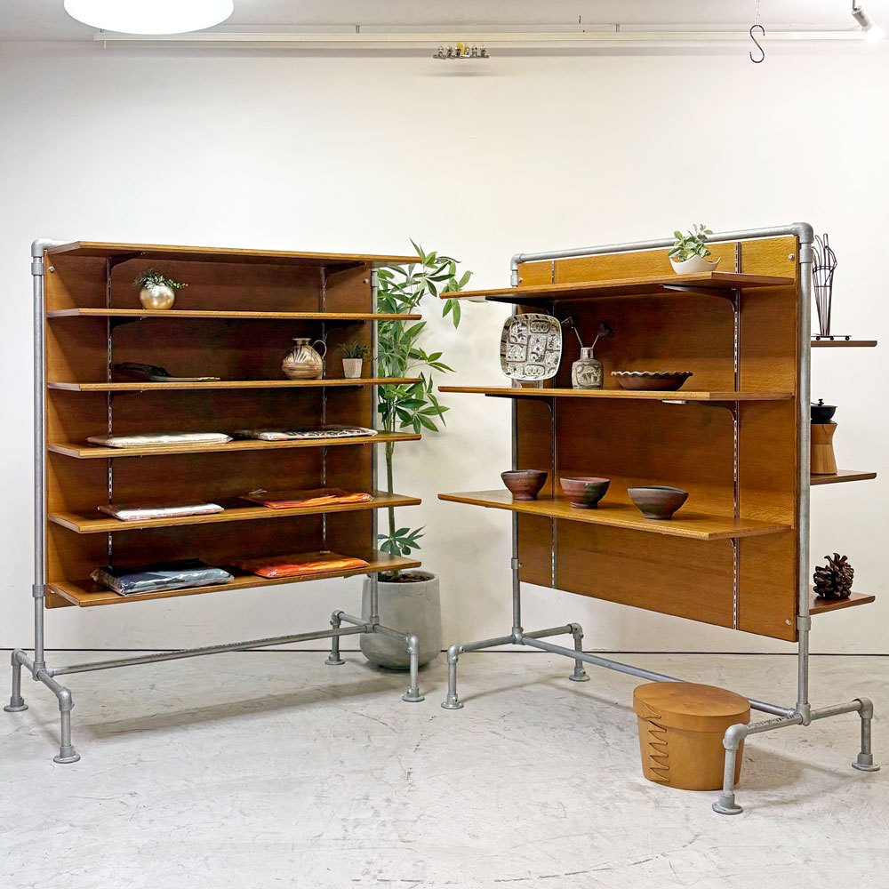 スタンダードトレード STANDARD TRADE パーテーションシェルフ 間仕切り Kee Klamp パイプフレーム x オーク材 棚板6枚 オーダーメイド 店舗什器 B ●