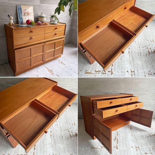 ネイサンファニチャー NATHAN Furniture チーク材 サイドボード キャビネット 十字扉 UKビンテージ 英国 北欧スタイル ♪