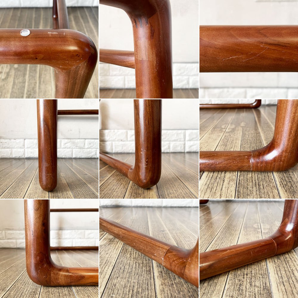 ケンオクヤマデザイン KEN OKUYAMA DESIGN ハンモック リビングテーブル ローテーブル ガラス×ウォールナット×ブラックレザー W80cm 奥山清行 定価¥99,800- 廃番 ◎