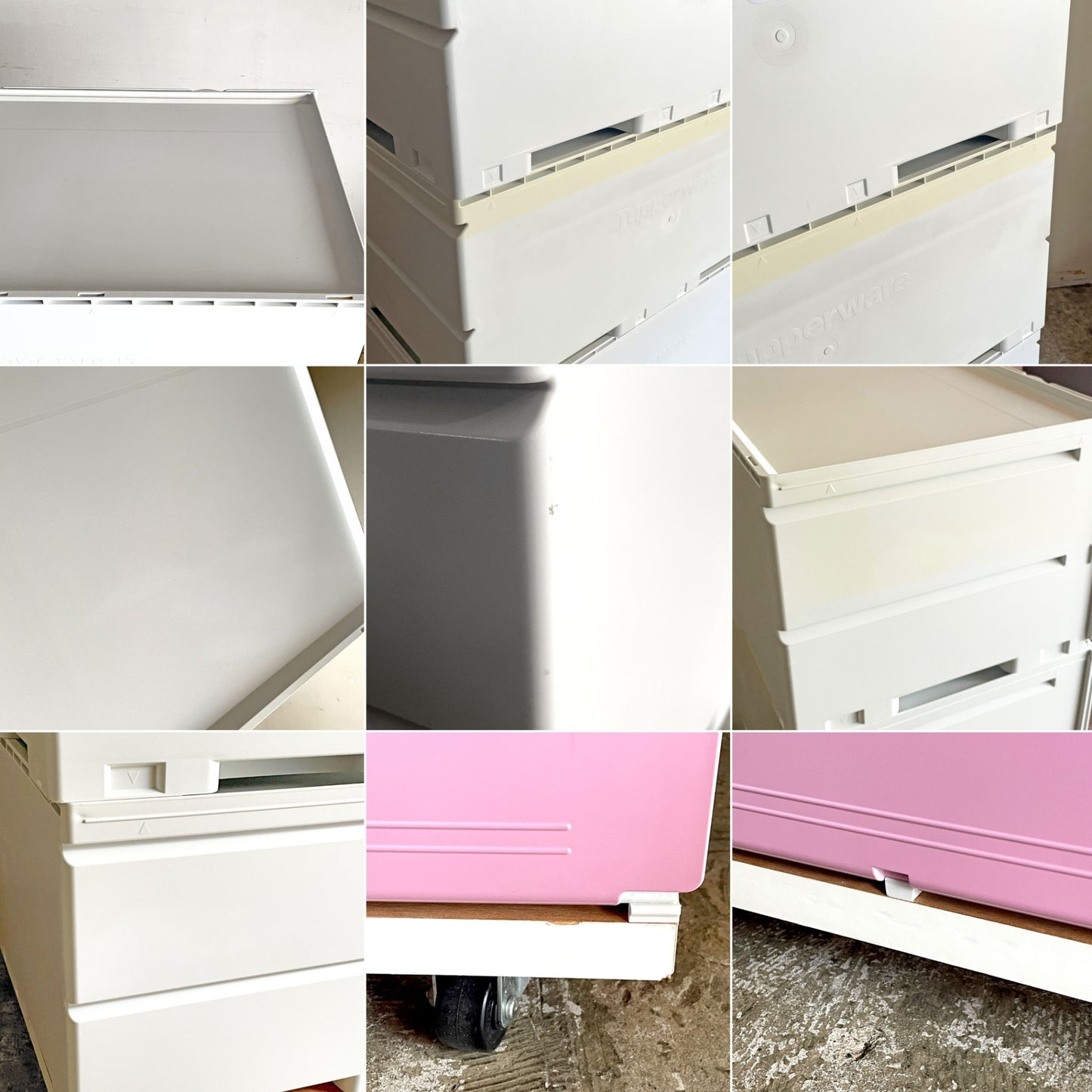 タッパーウェア Tupperware スーパーチェスト ワイド Super chest Wide 引出1段 ピンク 3段セット 専用カート付 ■
