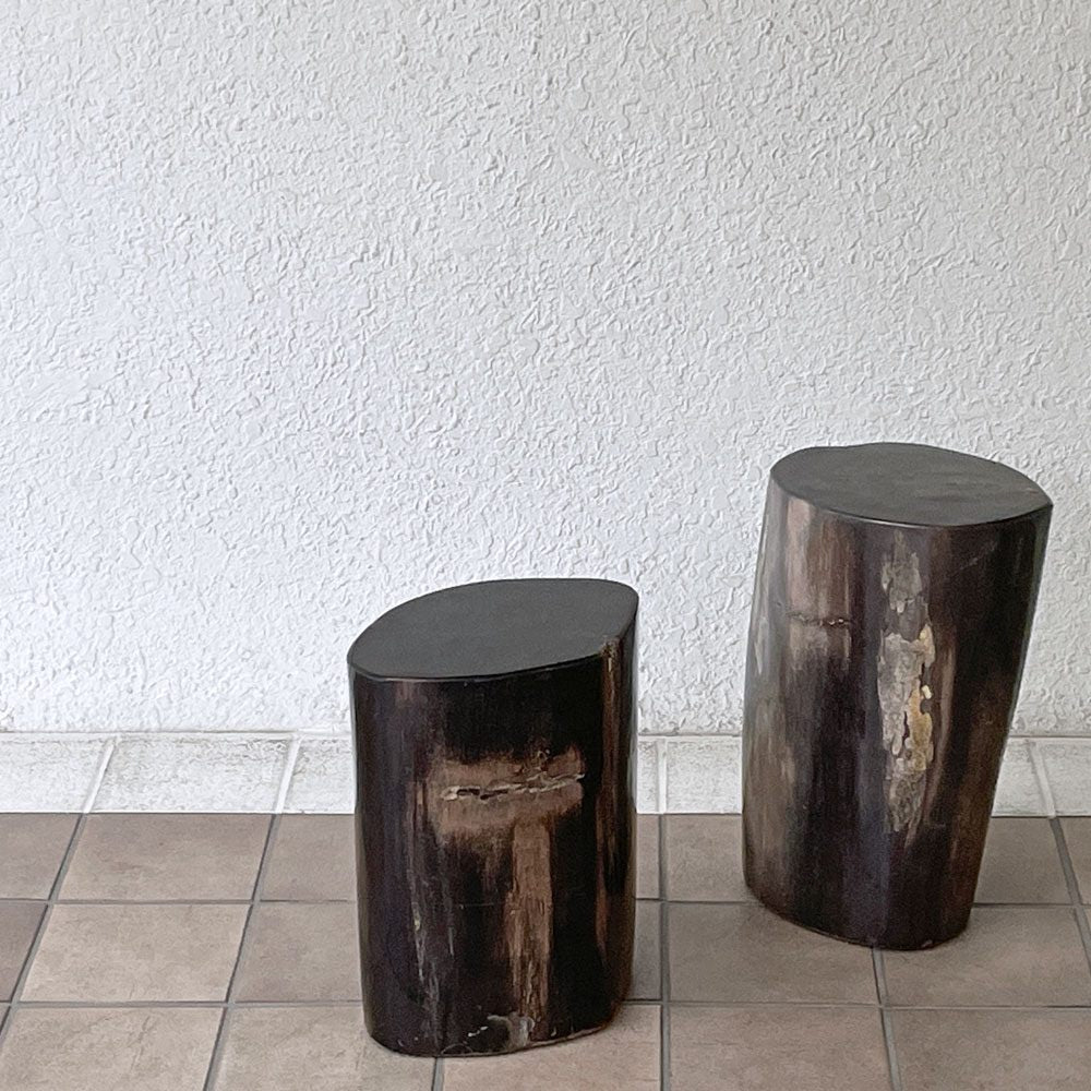 オーク ペトリファイド ウッド OAK Petrified Wood 珪化木 スツール H37.5cm サイドテーブル オブジェ ウッドストーン 鉱石 定価24万円 ◇
