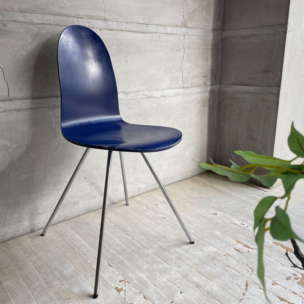 フリッツハンセン Fritz Hansen タンチェア Tongue Chair ダイニングチェア ブルー 80's ビンテージ vintage アルネ・ヤコブセン デンマーク 廃番希少 ♪