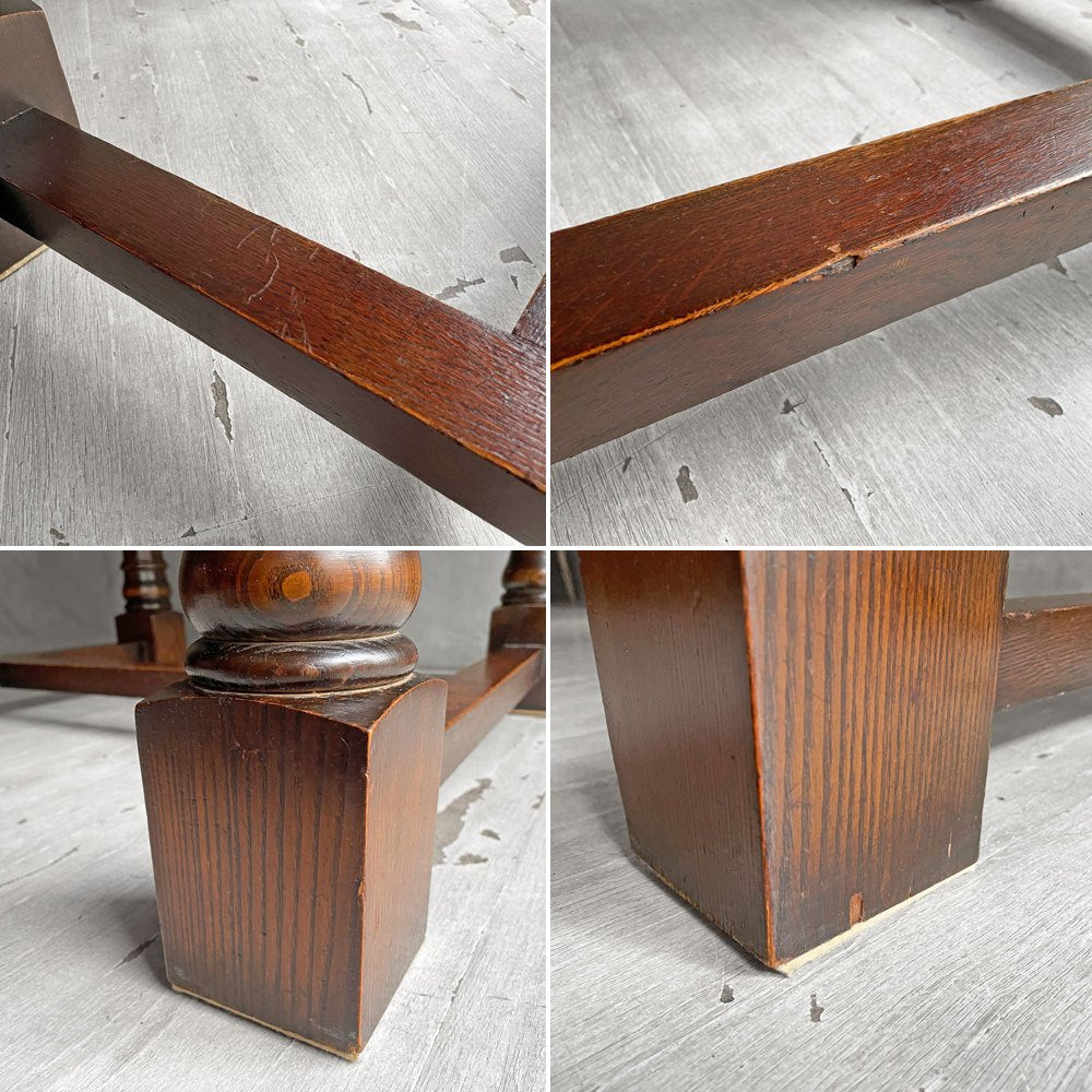 UKアンティーク ドローリーフテーブル ダイニングテーブル オーク無垢材 バルボスレッグ 4本脚 伸長式 英国家具 ビンテージ ♪