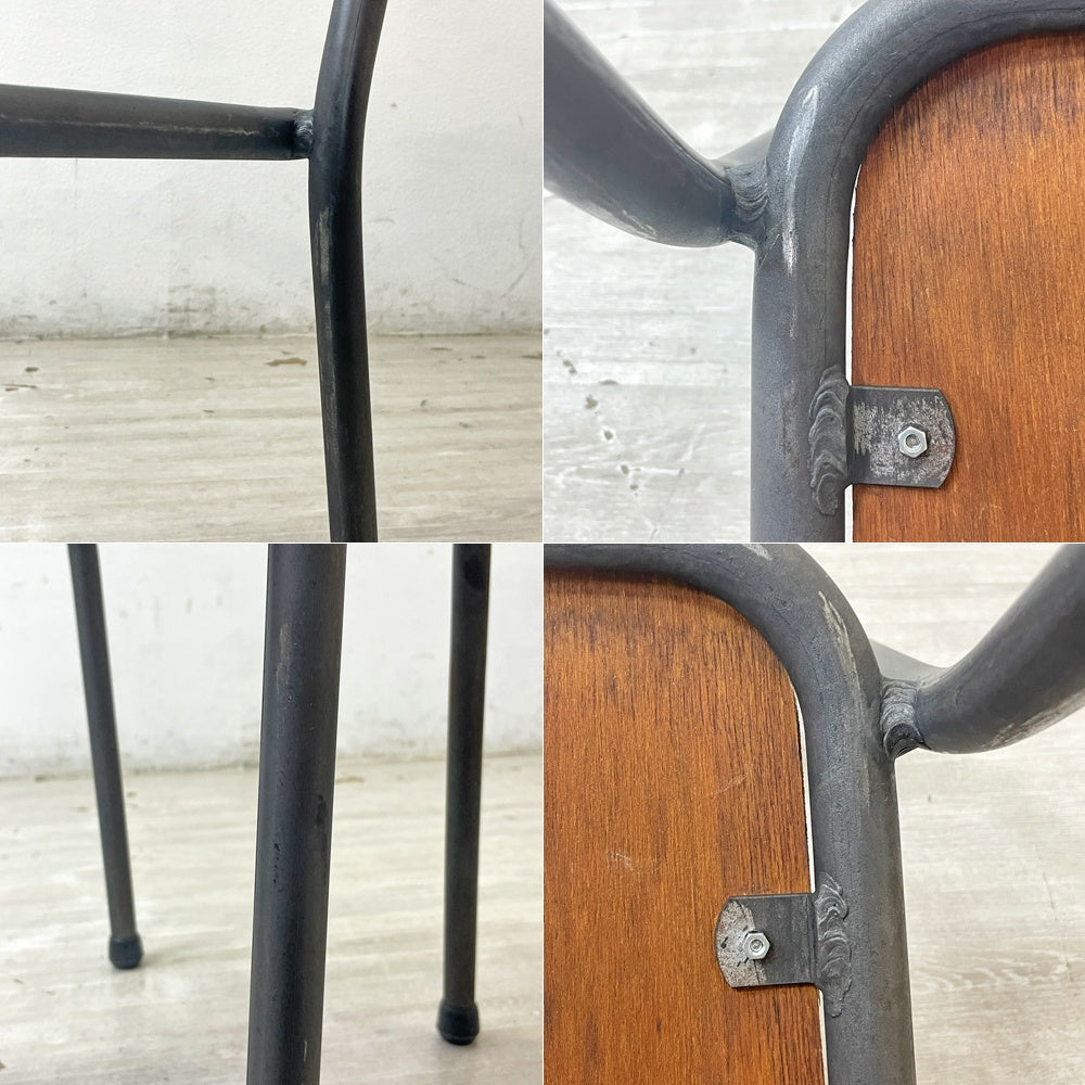 フランスビンテージ french vintage スチールフレーム スタッキングチェア プライウッドシート インダストリアルデザイン ●