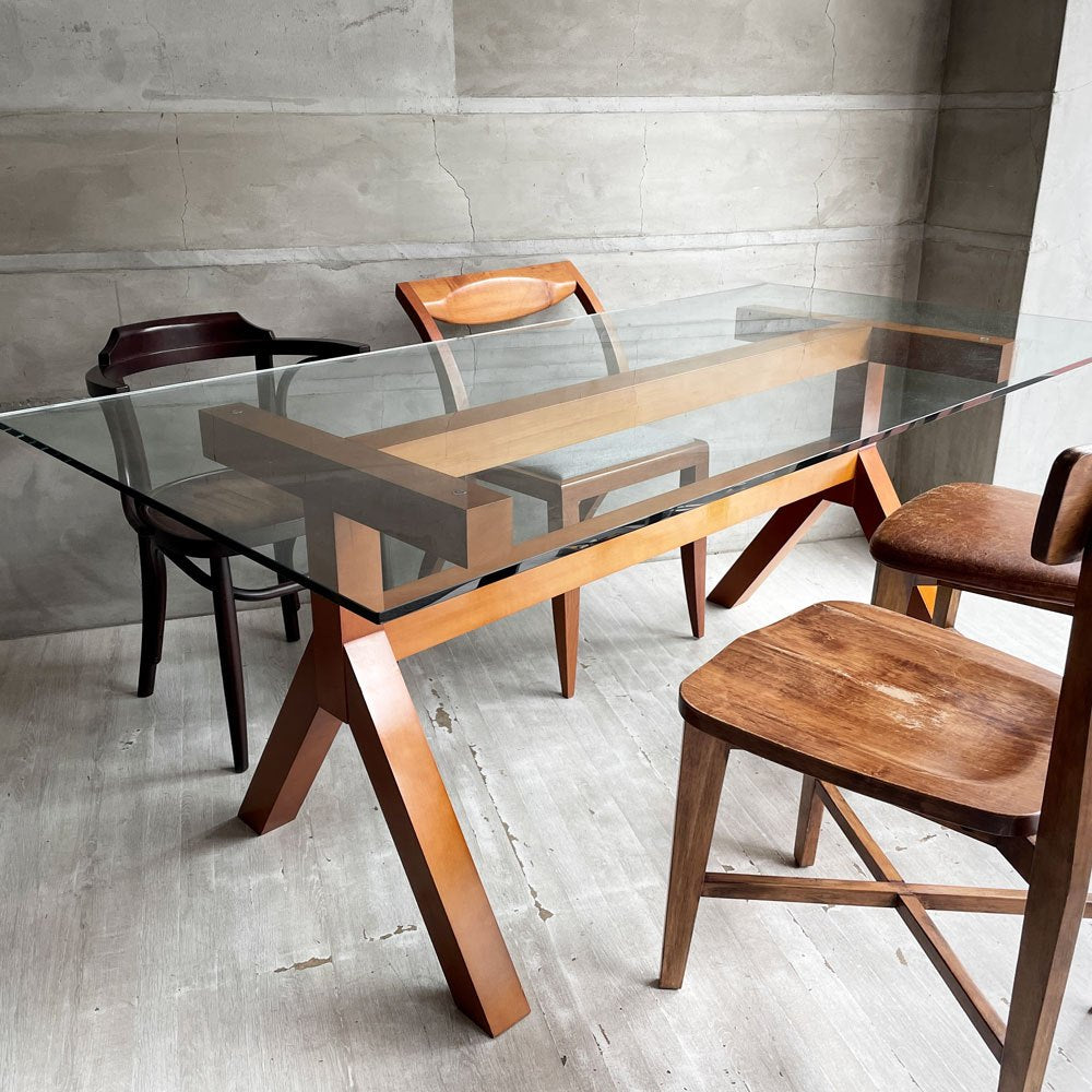 インターデコール INTER DECOR (現 カッシーナイクスシー Cassina ixc) ヴェント VENTO ダイニングテーブル レクタングル ガラストップ ビーチ材 W180cm 植木莞爾 廃番♪