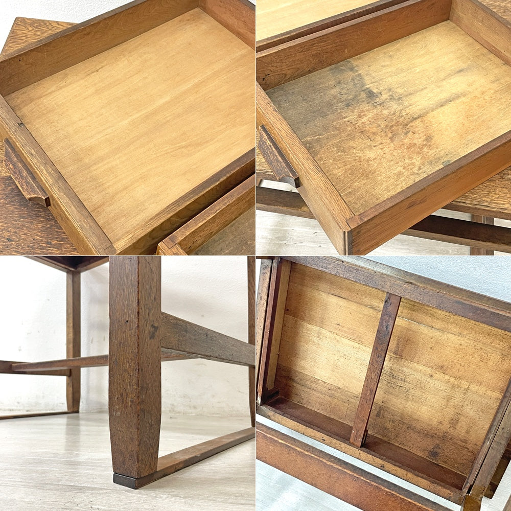 ジャパンビンテージ 木製デスク 抽斗2杯 レトロ家具 vintage ●