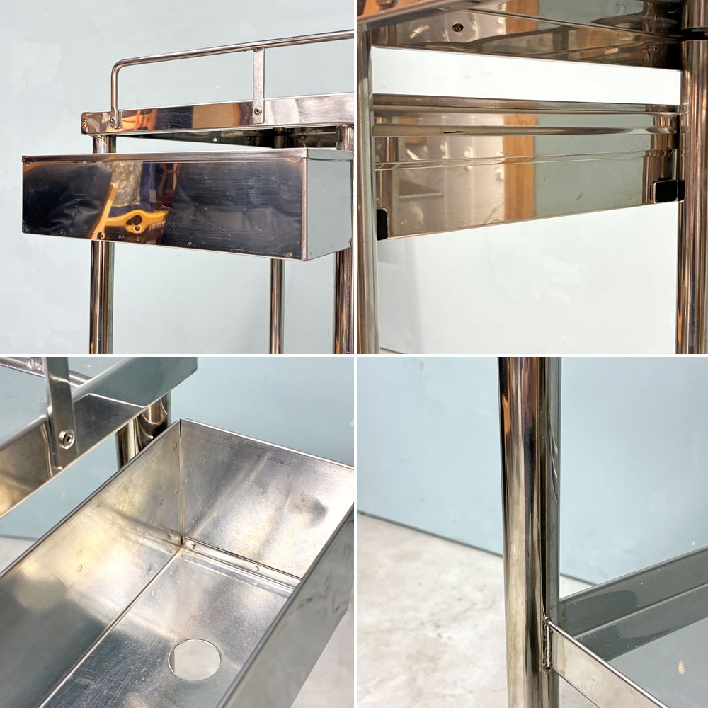 インダストリアルデザイン Industrial design ステンレス ワゴン カート 2段 トレイ&キャスター付き 店舗什器 ◎