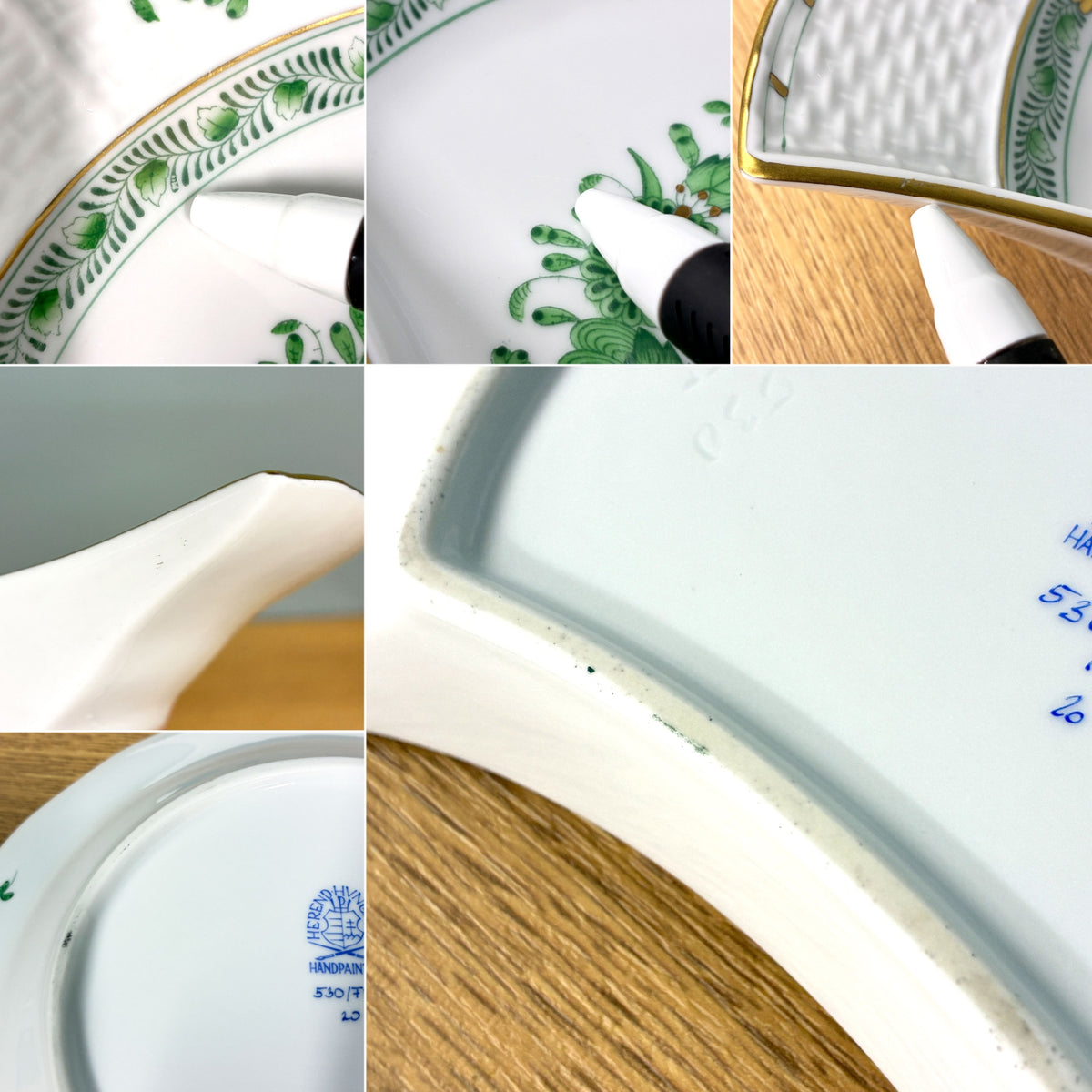 ヘレンド HEREND インドの華 三日月型プレート クレセントディッシュ ハンドペイント 白磁 6枚セット ハンガリー ◎