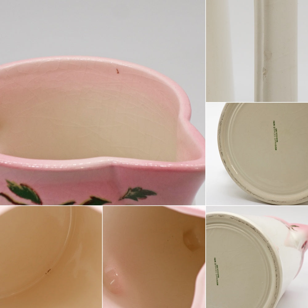 ヨーロッパビンテージ ピッチャー チェリー柄 花器 花瓶 陶器 Φ20cm フランス ●