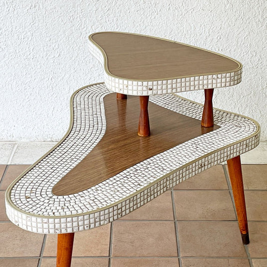 USビンテージ Vintage ステップエンドテーブル ローテーブル サイドテーブル キドニー タイルトップ デコラトップ ミッドセンチュリー ◇