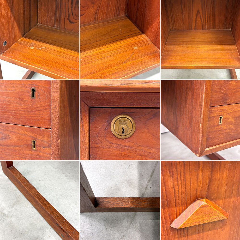 北欧ビンテージ Scandinavian Vintage チーク材 デスク リノリウム天板 両袖 6ドロワー 背面収納 W131cm ◎