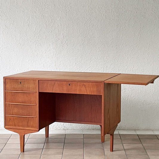 北欧ビンテージ Scandinavian Vintage チーク材 デスク 片袖机 5ドロワー 片バタフライ 北欧家具 デンマーク ◇