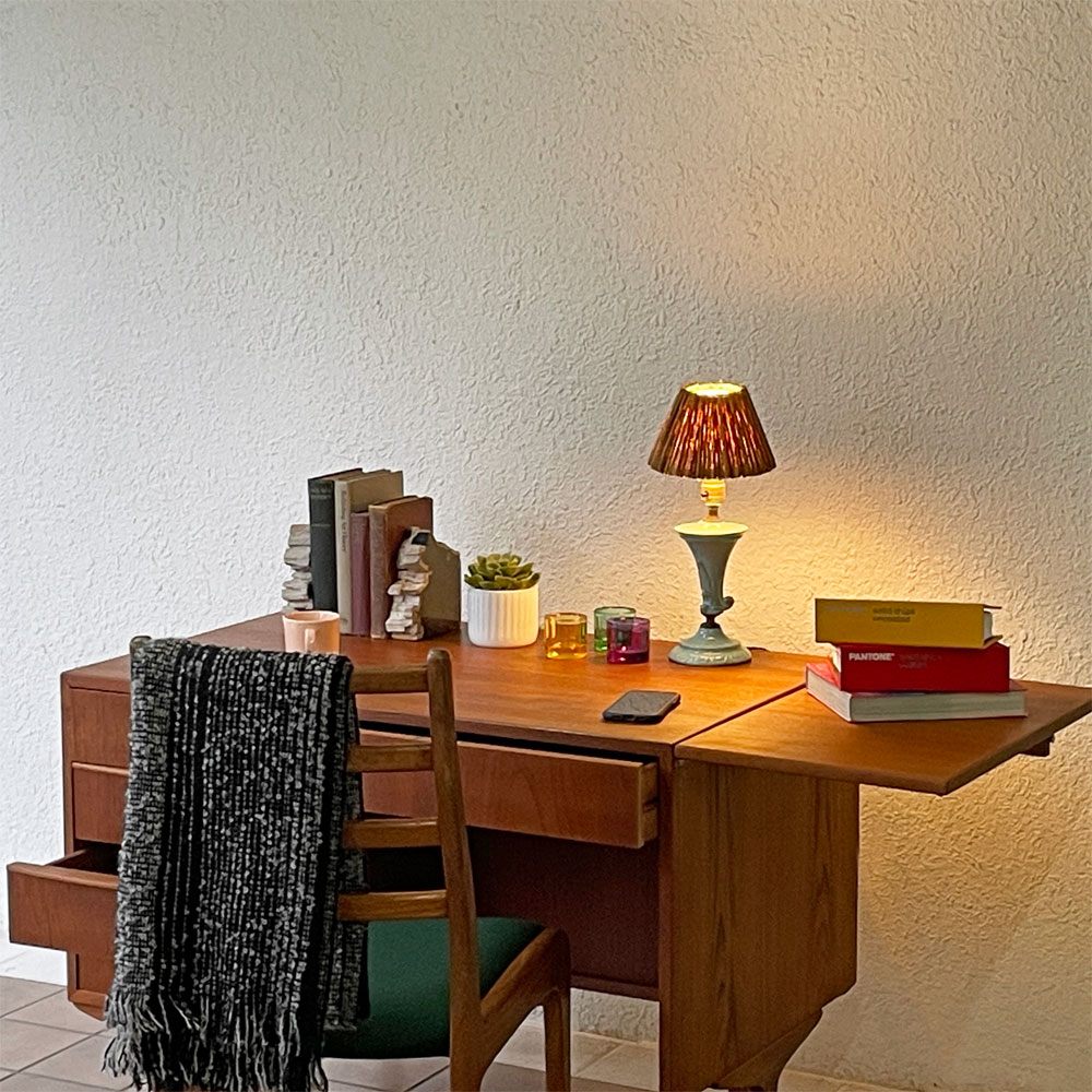 北欧ビンテージ Scandinavian Vintage チーク材 デスク 片袖机 5ドロワー 片バタフライ 北欧家具 デンマーク ◇