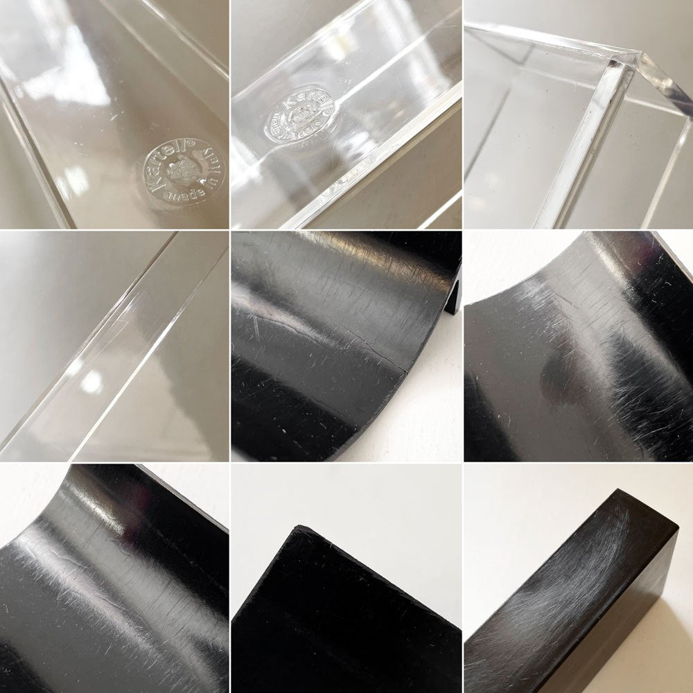 カルテル Kartell デスクトレイ 卓上ホルダー Model 4643 クリア×ブラック W60cm 箱付 ピオ・マンズ Pio Manzu イタリアンビンテージ ◎