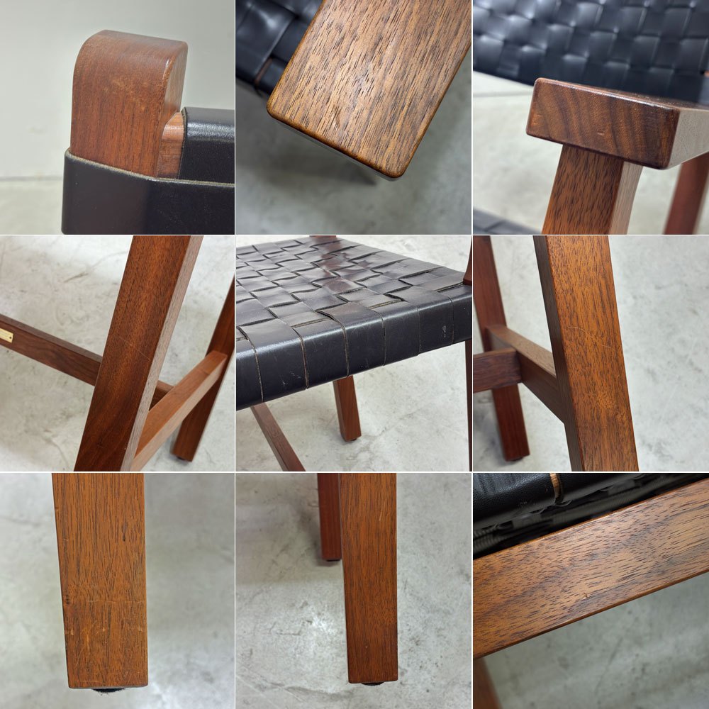 北の住まい設計社 KITANOSUMAISEKKEISHA ラスティック チェア RUSTIC CHAIR アームチェア レザー 本革 ブラック カエデ x ナラ材 廃番 C ●