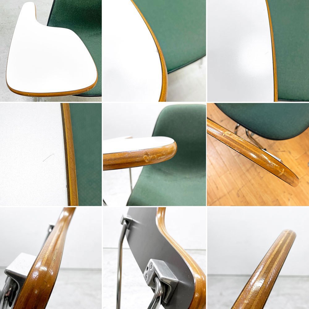 ハーマンミラー Herman Miller サイドシェルチェア セカンド 2nd ビンテージ アプホルスター スクールベース スタッキングベース 肘掛けテーブル付 イームズ ミッドセンチュリー D ●