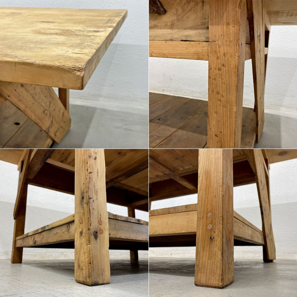 UKビンテージ Vintage パイン材 ワークテーブル ドレイパーズテーブル 作業台 抽斗4杯 W267.5cm 店舗什器 〓
