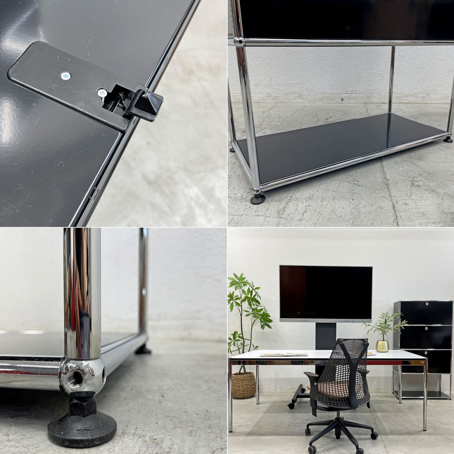ユーエスエムハラー USM Haller モジュラーファニチャー Modular Furniture 1列4段 キャビネットシェルフ W75cmドロップダウン扉×3 下段オープン〓