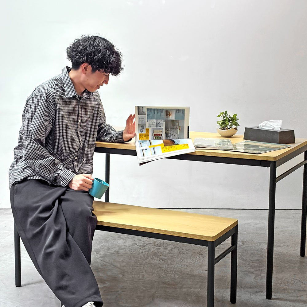 マスターウォール MASTERWAL レ・フォルメ Les Formes ブルエ BLEUET ベンチ ウッドトップ スチールレッグ W110cm 佐々木 章行 廃番 外箱付き 未使用保管品 ●