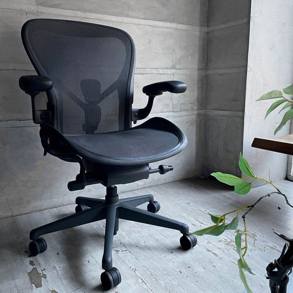 ハーマンミラー Herman Miller アーロンチェア リマスタード フル装備 Cサイズ デスクチェア オフィスチェア グラファイトベース ポスチャーフィットSL ヘッドレスト付き ♪