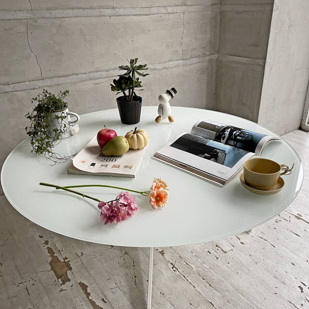 フリッツハンセン Fritz Hansen スペーステーブル SPACE TABLE コーヒーテーブル ローテーブル Φ100cm ラウンド ガラス天板 スチールレッグ イエス+ラウブ 廃番 ♪