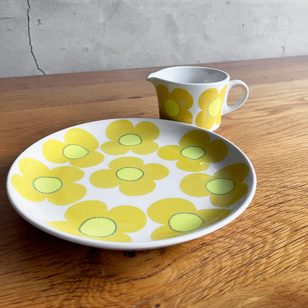アラビア ARABIA アウリンコ Aurinko プレート 丸皿 17cm イエロー 陶器 北欧食器 エステリ・トムラ Esteri Tomula 1973~1974年製造 ビンテージ♪