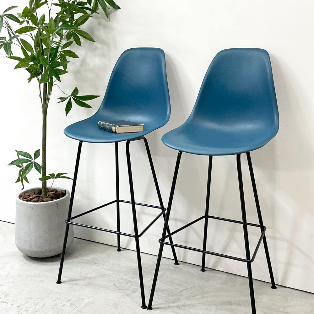 ハーマンミラー Herman Miller イームズプラスチックシェルスツール バーハイトスツール H115.5cm ポリプロピレン製 ブルー ミッドセンチュリー B ●