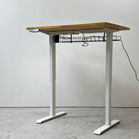 フレキシスポット Flexispot 電動式昇降デスク 110x74cm カウンター 在宅ワーク 無垢集成材天板 ナチュラル×ホワイト ●