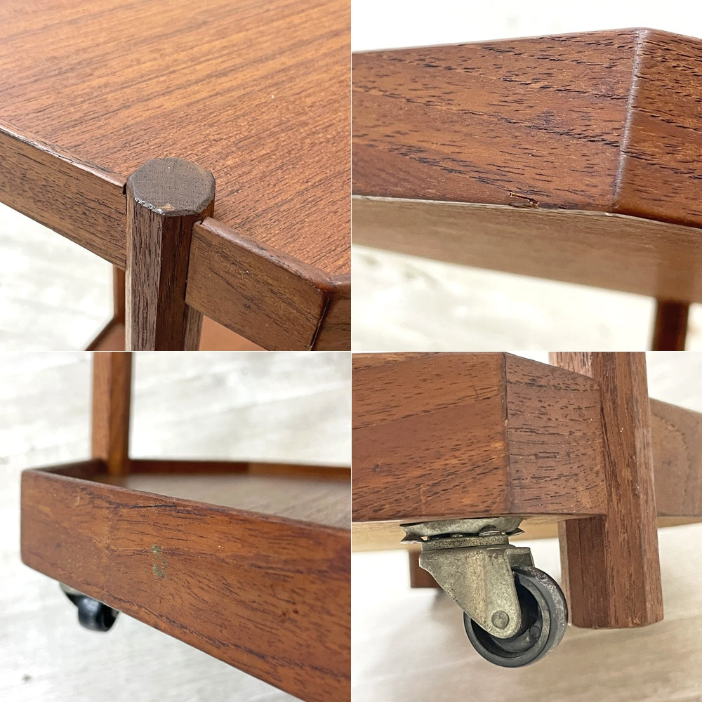 ジャパンビンテージ チーク材 八角形 サイドテーブル 花台 キャスター付き vintage ●