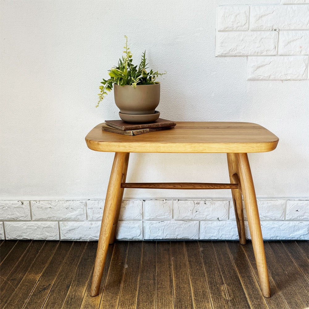 無印良品 MUJI オーク材 スツール サイドテーブル 丸脚 W52.5cm ナチュラルデザイン参考定価29,000円 ◎