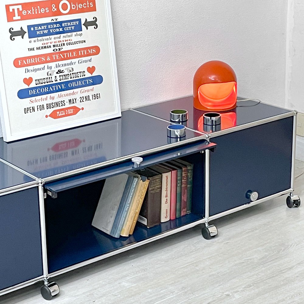 ユーエスエムハラー USM Haller テレビボード キャビネット 3列1段 フリップアップドア x3 TVボード W177cm スティールブルー ●