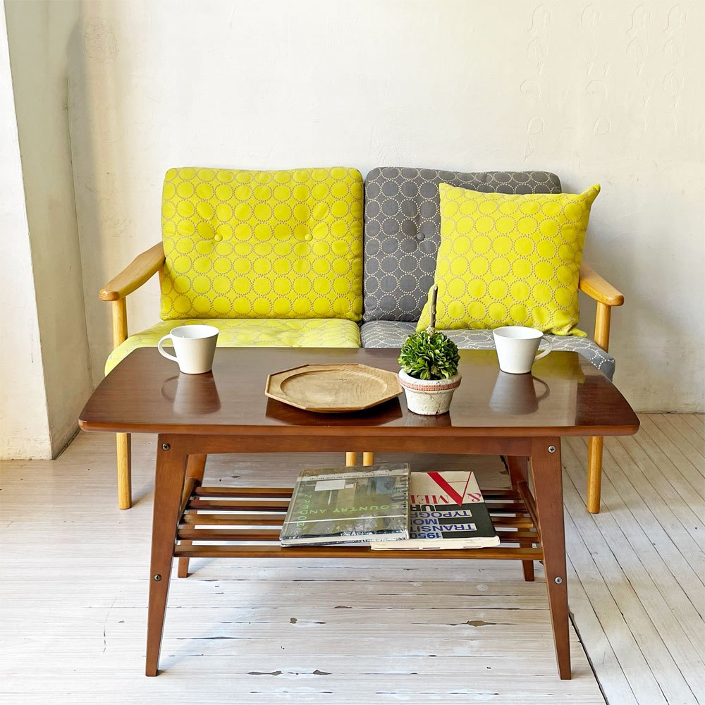 カリモク60 karimoku リビングテーブル Sサイズ ウォールナット色 ムテニエ天板 幅90cm レトロモダン ミッドセンチュリー 廃番希少 ★