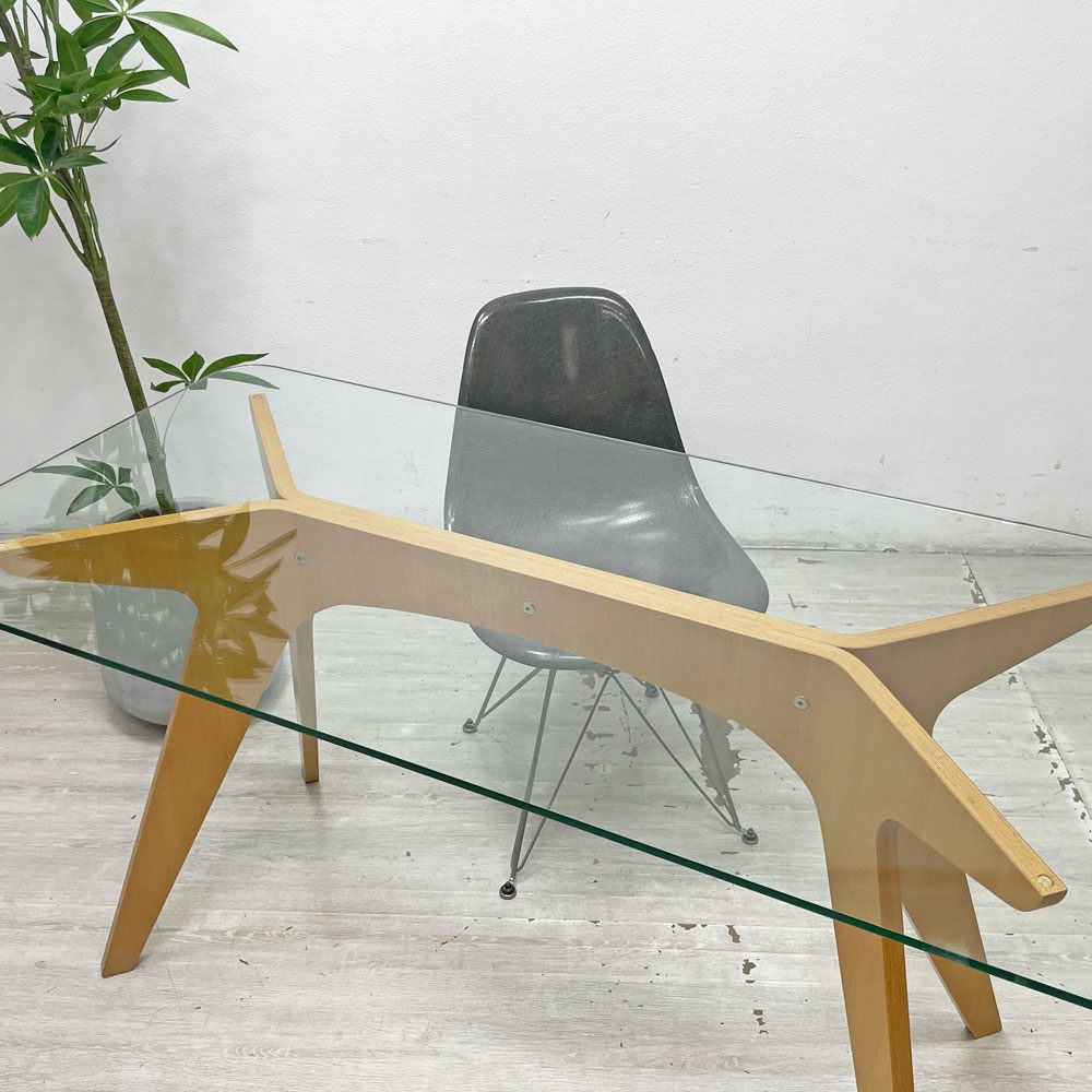 イーアンドワイ E&Y ペガサス ダイニングテーブル PEGASUS DINING TABLE Sサイズ W140cm ガラストップ ビーチ材 ナチュラル 定価¥154,000- ●