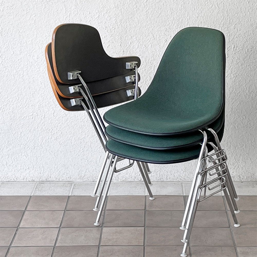 ハーマンミラー Herman Miller サイドシェルチェア セカンド 2nd ビンテージ アプホルスター スクールベース 肘掛けテーブル付 イームズ ミッドセンチュリー C ◇