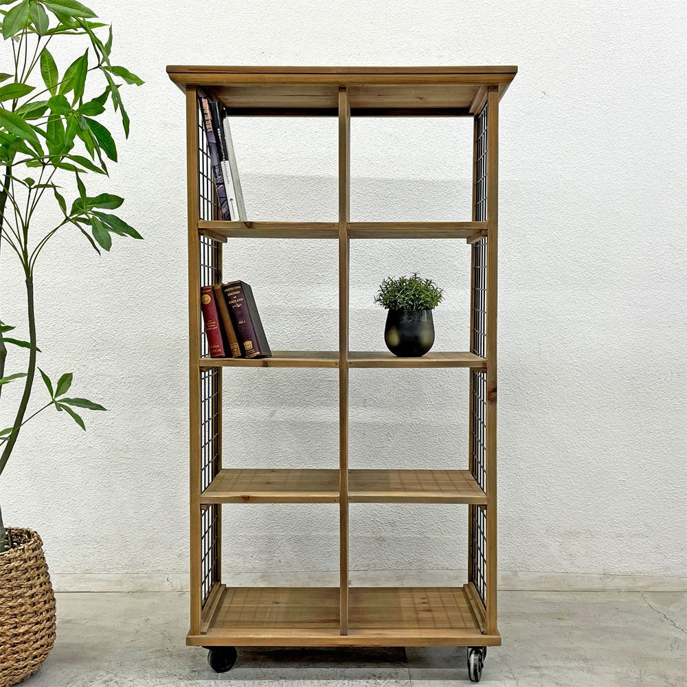 東馬 tohma アップタウンファニチャー UPTOWN FURNITURE ハイシェルフ PULLEY UP300 Hi-Shelf オープンシェルフ 2列4段 収納ラック 杉古材×スチール キャスター付き 定価89,900円 〓