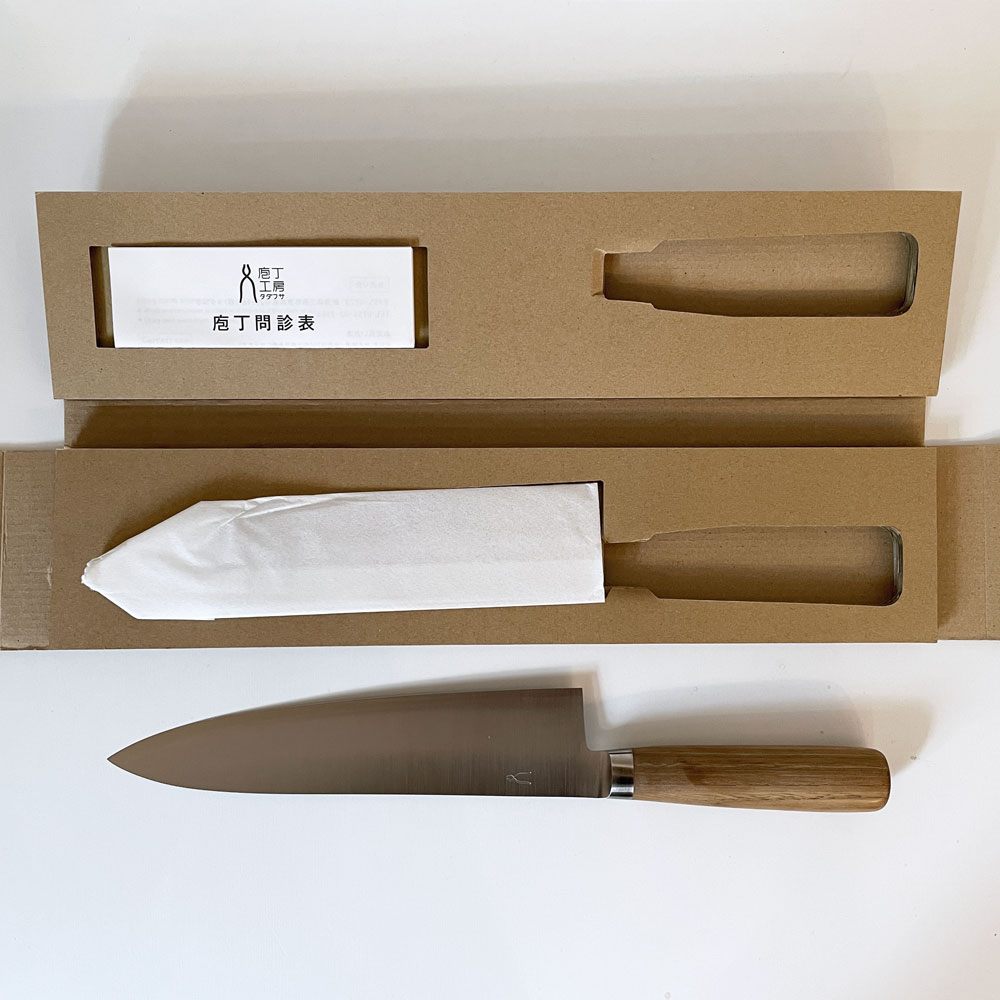 庖丁工房タダフサ 忠房 牛刀包丁 HK-4 シェフナイフ 栗材 刃渡り210mm 箱付 燕三条 定価¥13,200- 未使用保管品 B ◎