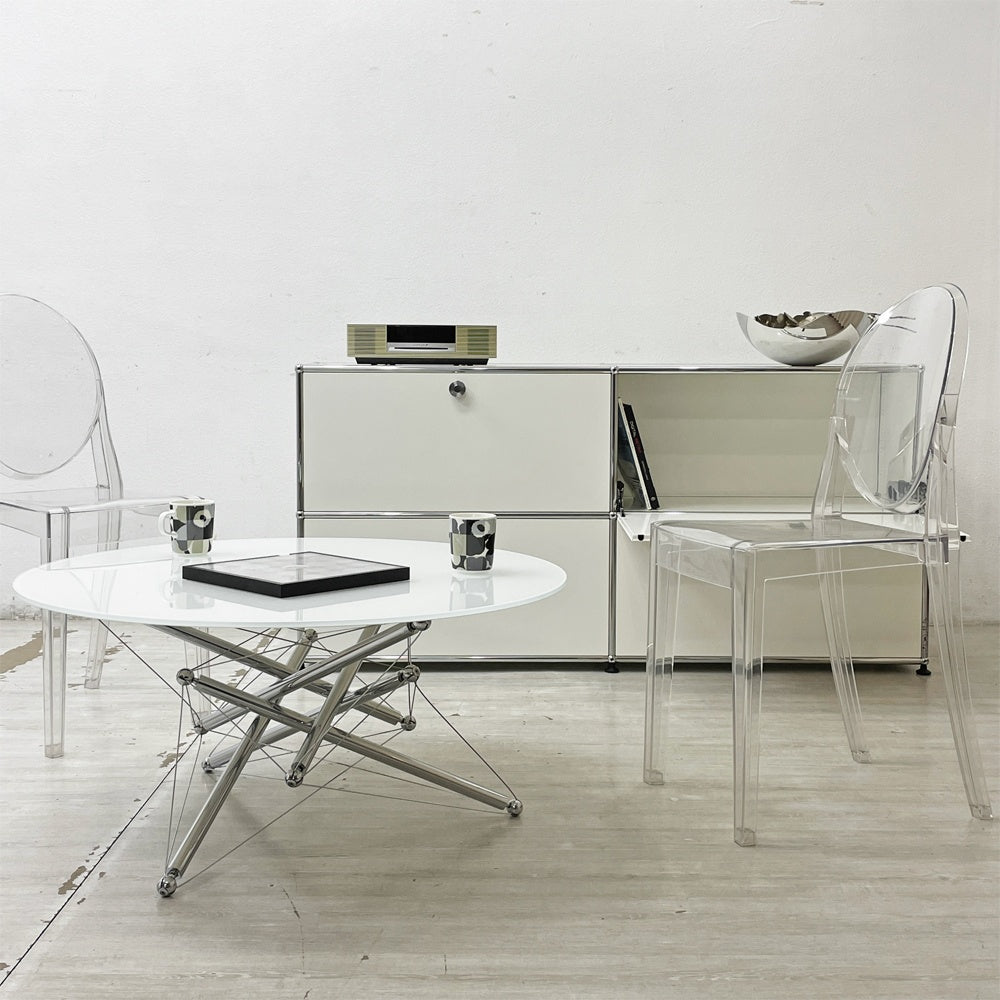 カッシーナイクスシー Cassina ixc. 713 Table ローテーブル センターテーブル クリア×ホワイトガラス ラウンド Φ89cm テオドール・ワッデル Theodore Waddell 廃番 ガラス交換品 ●