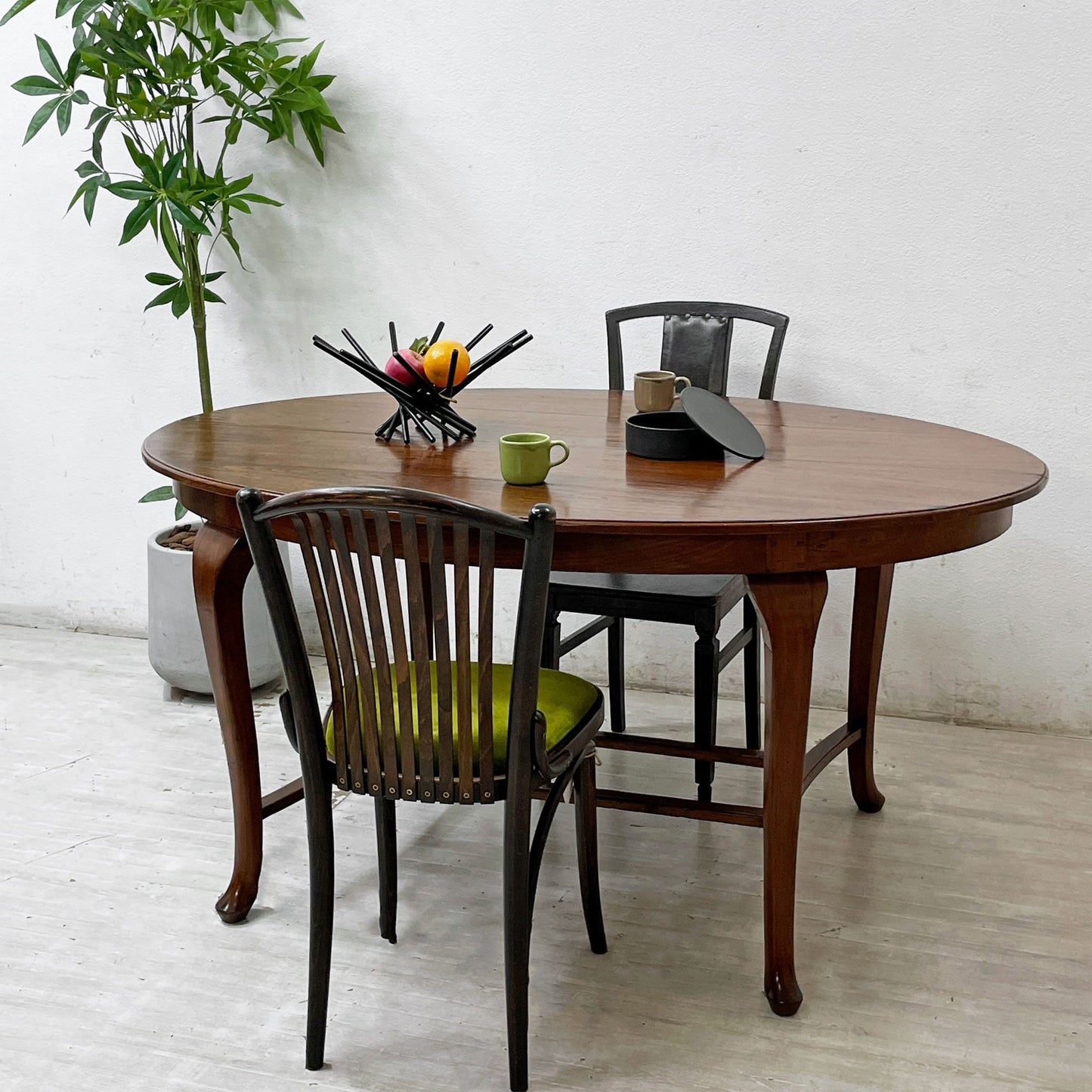ビンテージ Vintage ダイニングテーブル オーバル チーク無垢材 猫脚 アンティークスタイル クラシカルデザイン W150cm ●