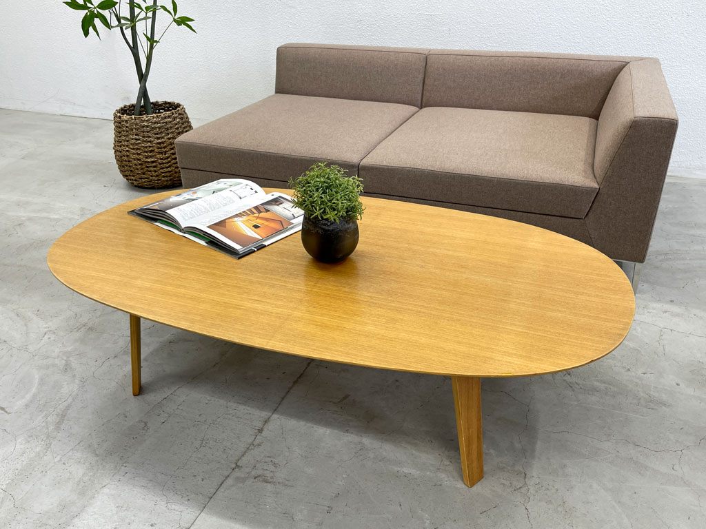 無印良品 MUJI 座テーブル オーバル ローテーブル プライウッド 積層合板 タモ材 曲木脚 W140 ナチュラル 楕円形 廃番 〓