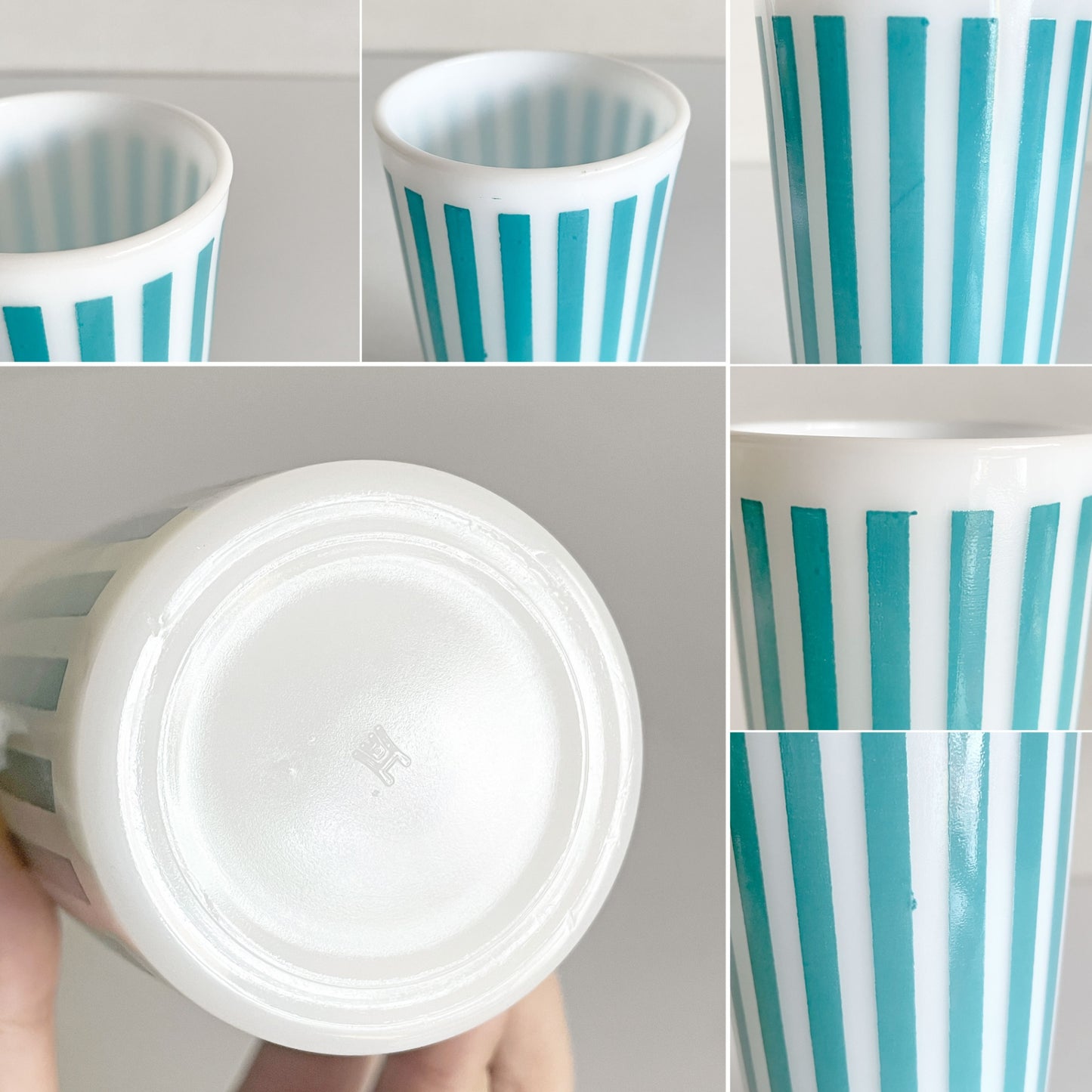 ヘーゼルアトラス Hazel Atlas キャンディストライプ Candy Stripe ガラスタンブラー グリーン ミルクガラス 耐熱 50年代 USビンテージ ■