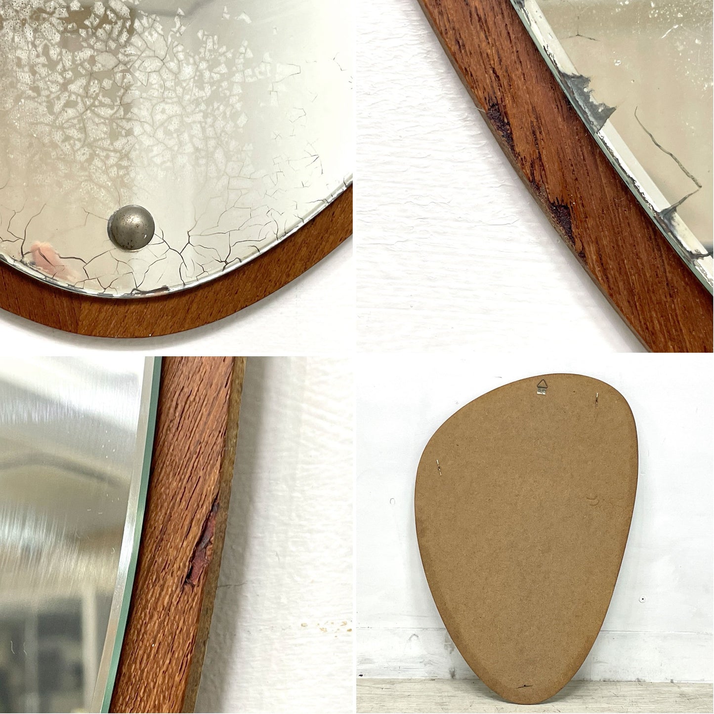 北欧ビンテージ Scandinavian Vintage チーク材 キドニー型 ウォールミラー 壁掛け鏡 ●