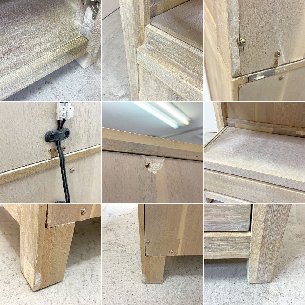 ウニコ unico マノア MANOA キッチンボード 食器棚 キャビネット アカシア材 W120cm ナチュラル ホワイトウォッシュ加工 ●