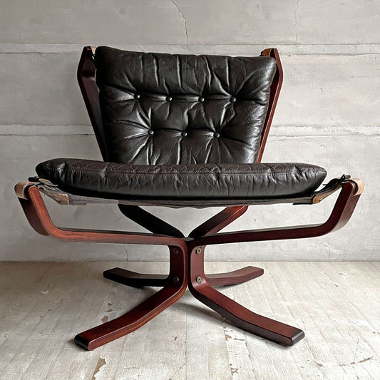 バットネ VATNE ファルコンチェア Falcon Chair ローバック イージーチェア ラウンジチェア 1Pソファ ブラック シガード・レッセル 本革 ビンテージ 北欧 ノルウェー ♪