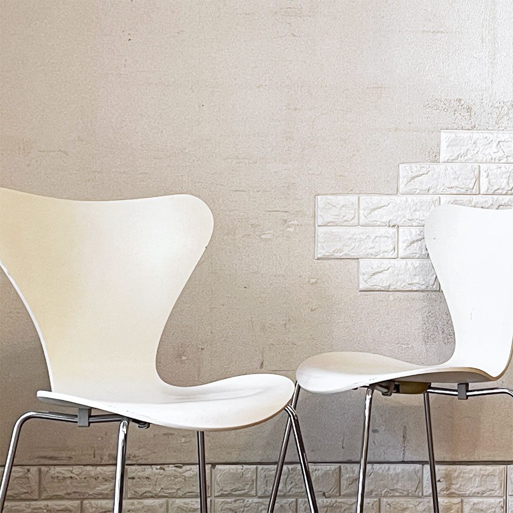 フリッツハンセン Fritz Hansen 3107 セブンチェア ダイニングチェア ラッカーホワイト アルネ・ヤコブセン デンマーク 北欧家具 定価¥81,180- B ◎